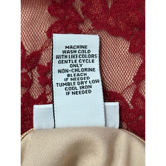 Cropped Sheer Lace Corset Top Womens M Burgundy Fairy Grunge Coquette Whimsygoth - Picture 8 of 8